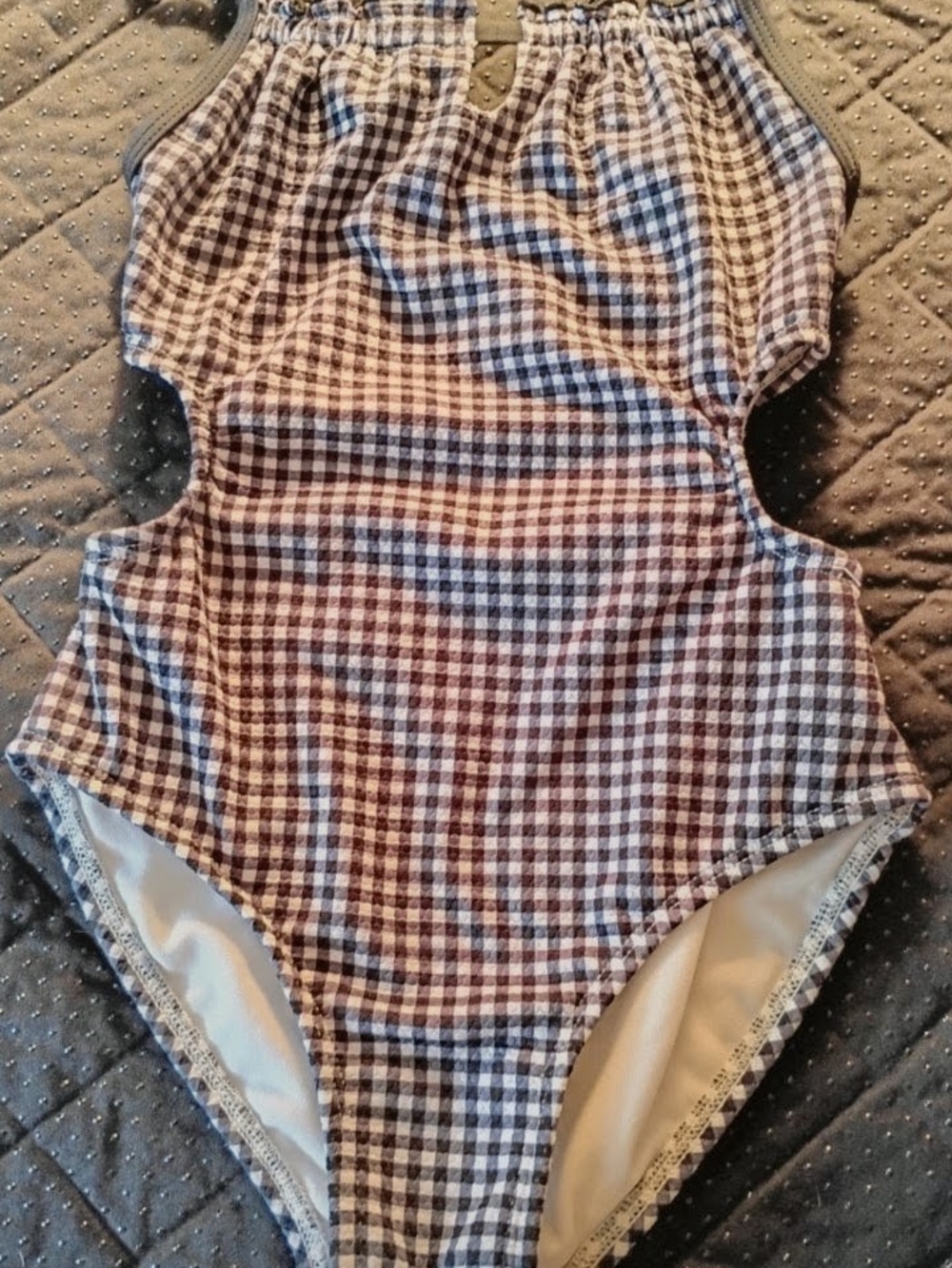 art class Navy Gingham Kids Swim Bodysuit